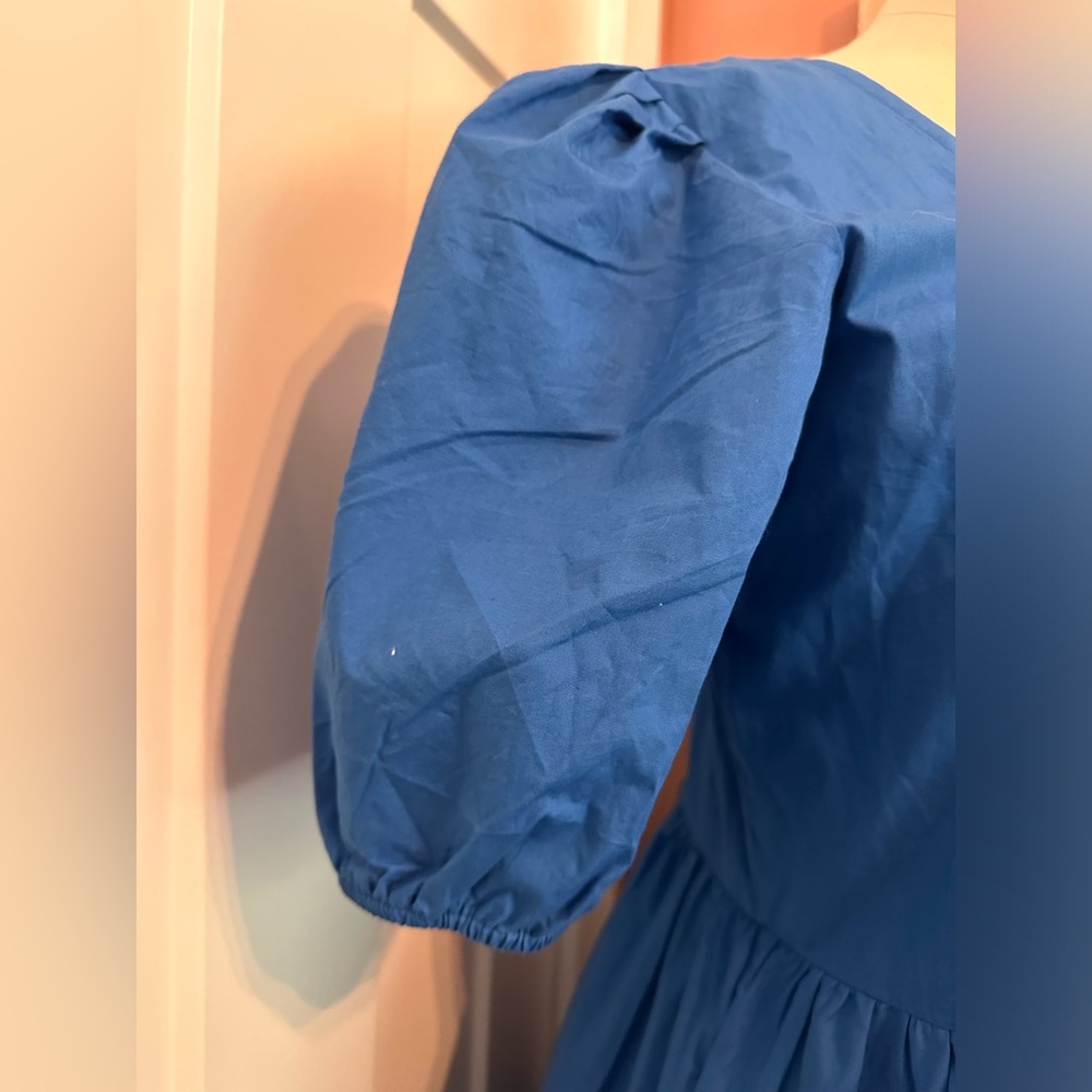 NWOT Maude Vivante Aria midi Royal blue L puff sleeve tiered 100% cotton dress - Picture 4 of 15